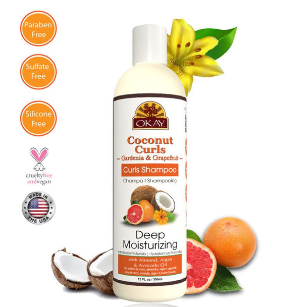OKAY Coconut Curls GardeniaGrapefruit Shampoo Helps MoisturizeHydrateand Define Curls SulfateSiliconeParaben Free For All Hair Types and Textures Made in USA 12oz