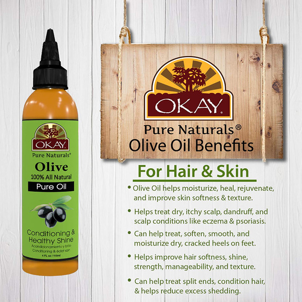 OKAY  100 Pure Olive Oil  For All Hair Textures  Skin Types  Nourish Strengthen  Replenish Elasticity  Deep Conditioning  All Natural  4 Oz