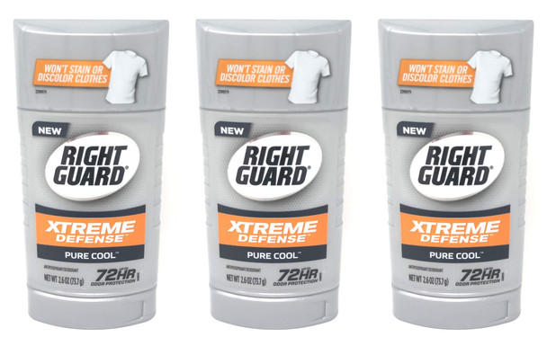 Right Guard Xtreme Defense Invisible Solid Antiperspirant Deodorant Pure Cool 2.6 oz Pack of 3