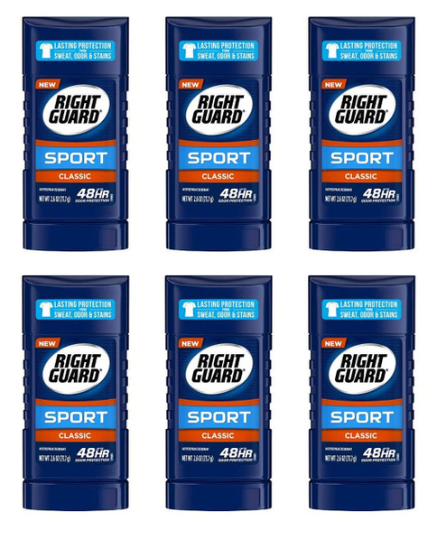 Right Guard Sport Classic 48 HR Odor Protection Solid AntiPerspirant Deodorant 2.6 oz Pack of 6
