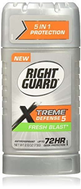 Right Guard Xtreme Defense Antiperspirant Deodorant Invisible Solid Stick Fresh Blast 2.6 Ounce Pack of 6