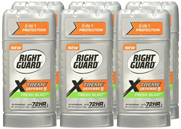 Right Guard Xtreme Defense Antiperspirant Deodorant Invisible Solid Stick Fresh Blast 2.6 Ounce Pack of 6