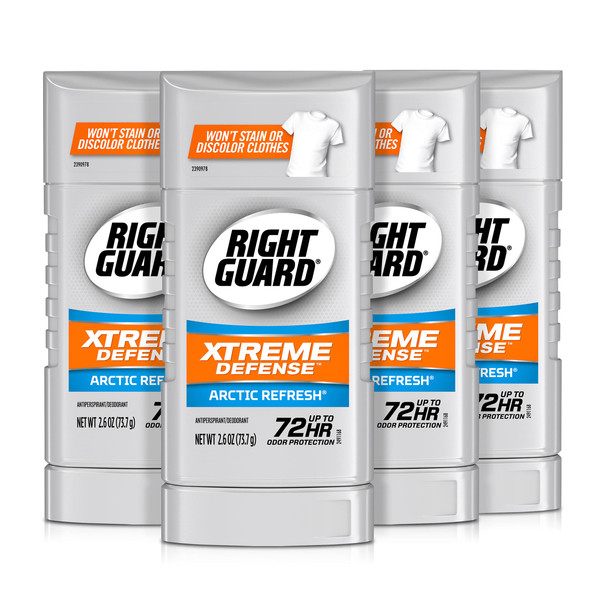 Right Guard Xtreme Defense Antiperspirant Deodorant Invisible Solid Stick Arctic Refresh 2.6 Ounce Count of 4