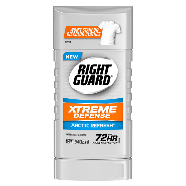 Right Guard Xtreme Defense Antiperspirant Deodorant Invisible Solid Stick Arctic Refresh 2.6 Ounce Count of 4