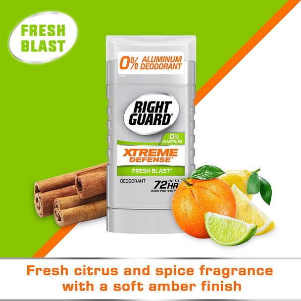 Right Guard Xtreme Defense AluminumFree Deodorant Invisible Solid Stick Fresh Blast 3 oz Pack of 4