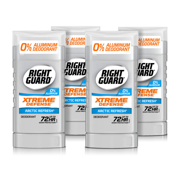 Right Guard Xtreme Defense AluminumFree Deodorant Invisible Solid Stick Arctic Refresh 3 oz 4 count pack of 1