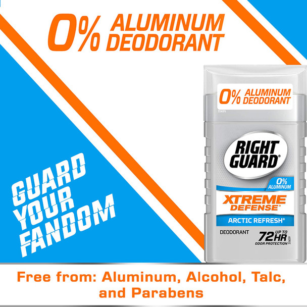 Right Guard Xtreme Defense AluminumFree Deodorant Invisible Solid Stick Arctic Refresh 3 oz 4 count pack of 1