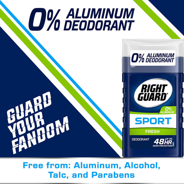 Right Guard Sport AluminumFree Deodorant Invisible Solid Stick Fresh 3 oz Pack of 4