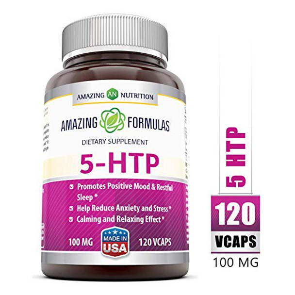 Amazing Formulas 5 HTP Hydroxytryptophan - Made from Griffonia Simplicifolia Seed Extract - Natural Sleep Support - 120 Vegetarian Capsules (Non-GMO,Gluten Free) (100mg)