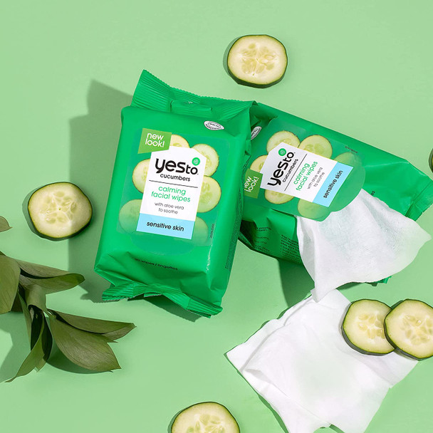 Yes To Soothing Hypoallergenic Facial Wipes for Sensitive Skin Cucumbers Aloe Vera 30 Count 2 Pack