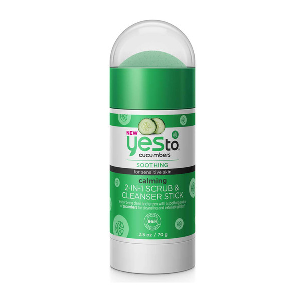Yes To Cucumbers NEW Calming 2in1 Scrub  Cleanser Stick  2.5 Ounces  For Sensitive Skin  Cooling Cucumbers To Gently Cleanse and Exfoliate Skin