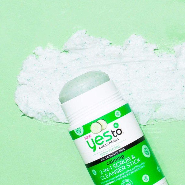 Yes To Cucumbers NEW Calming 2in1 Scrub  Cleanser Stick  2.5 Ounces  For Sensitive Skin  Cooling Cucumbers To Gently Cleanse and Exfoliate Skin