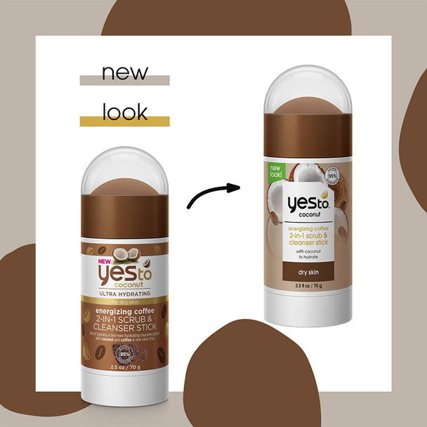 Yes To Coconut Coffee 2In1 Scrub  Cleanser Stick Exfoliating  Cleansing Formula To Wash Away Dirt  Grime While Packing A Hydration Punch With Coconut Oil Natural Vegan  Cruelty Free 2.5 Fl Oz