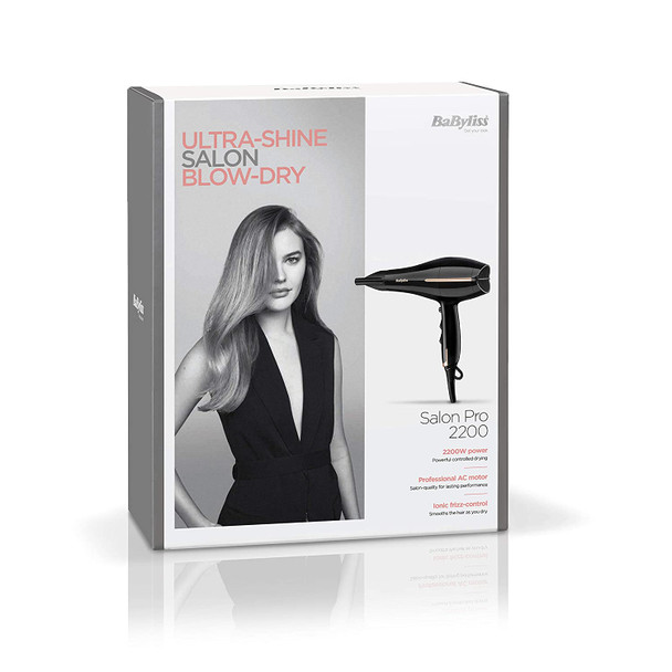 BaByliss Salon Pro Hair Dryer  Powerful 2200W Blow Dryer AC Professinal Motor Ionic Frizz Control 3 Heat and 2 Speed Settings Black 5552U