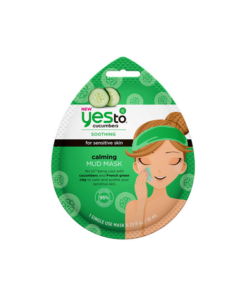 Yes To Cucumbers Calming Mud Face Mask for Sensitive Skin  Single Use Clay Facial Mask / 0.33oz