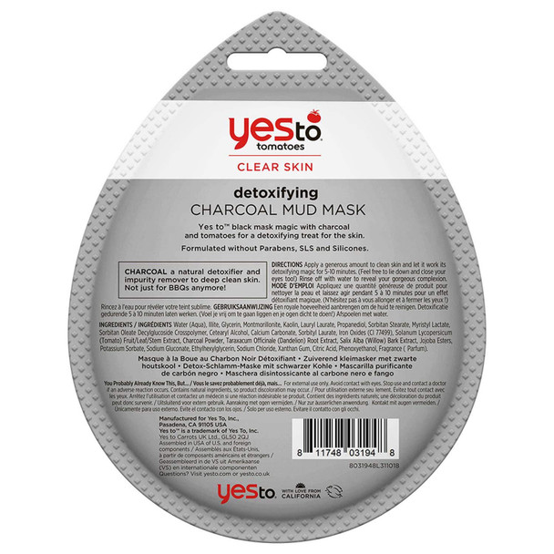Yes To Tomatoes Detoxifying Charcaol Mud Mask  Single Use  For Acne with Salicylic Acid  Charcoal To Detoxify and Remove Impurities for HealthyLooking Skin