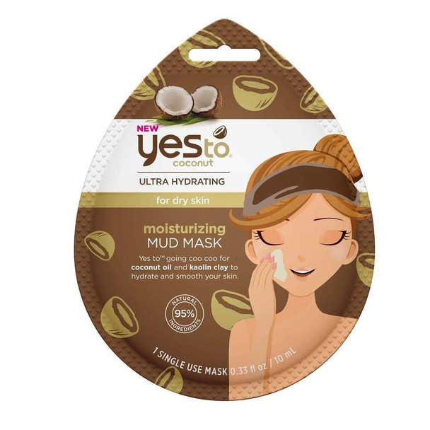 Yes To Coconut UltraHydrating Moisturizing Mud Mask  Single Use  For Dry Skin  Coconut Oil and Kaolin Clay To Hydrate and Smooth Skin