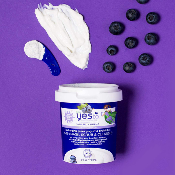 Yes To Super Blueberries Recharging Yogurt  Probiotics 3in1 Mask Scrub  Cleanser 4 Fluid Ounce