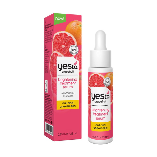 Yes To Grapefruit Treatment Serum Brightening Lightweight Formula To Loosen Dead Skin Cells Smooth Complexion  Tone Skin With Vitamin C  PHAs Natural Vegan  Cruelty Free 0.95 Fl Oz