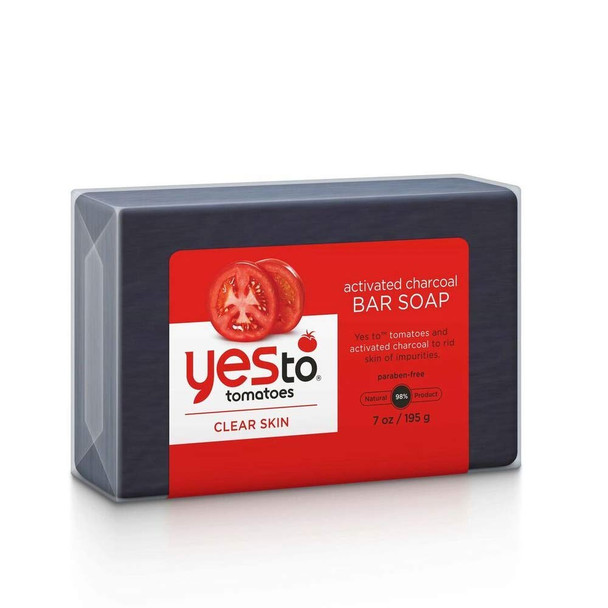 Yes To Tomatoes Bar Soap Activated Charcoal with Tomato Extracts and Sunflower Seed Oil Face Body Soap for Men Women and Teens No Paraben 7 Ounce Bar