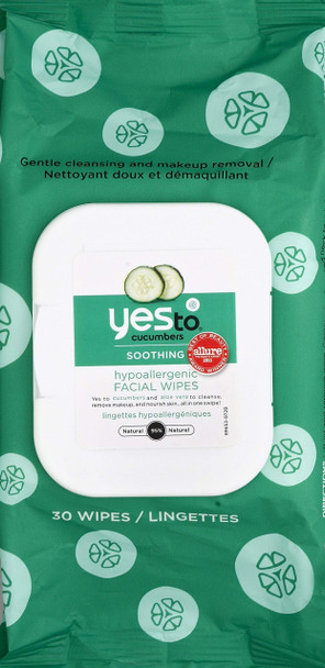 Yes To Cucumber Soothing Hypoallergenic Facial Wipes  30 Count For Sensitive Skin  Cleanse and Nourish All In One Swipe