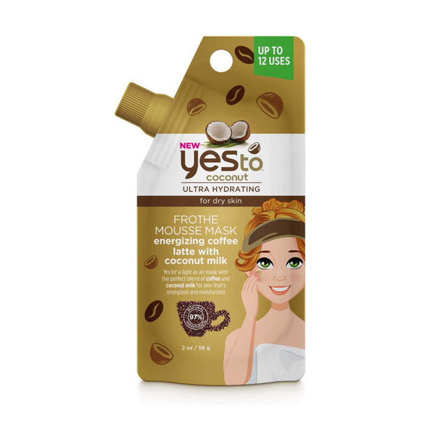 Yes To Coconut Frothe Mousse Mask Energizing Coffee Latte with Coconut Milk  2 Ounces  For Dry Skin  Coconut Milk and Coffee for Energized  Moisturized Skin