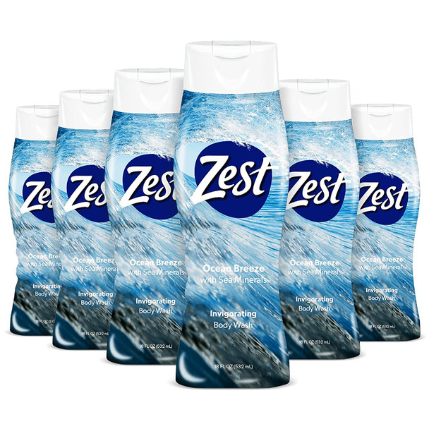 Zest Ocean Breeze Body Wash  Enriched with Sea Minerals  Rich Lathering Cleansing Body Wash Leaves Your Skin Feeling Smooth and Moisturized With an Invigorating Scent 18 Fl Oz Pack of 6