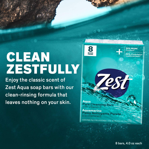 Zest Invigorating Aqua Bar Soap  8 Bars  Refreshing Rich Lather Rinses Your Body Clean and Leaves You Feeling Moisturized with Vitamin E for Smooth Hydrated Skin