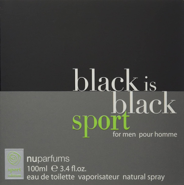 Nu Parfums Black is Black Sport Eau de Toilette Spray for Men 3.4 Ounce