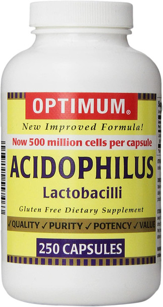 Optimum Acidophilus Lactobacilli Capsules 250 Count