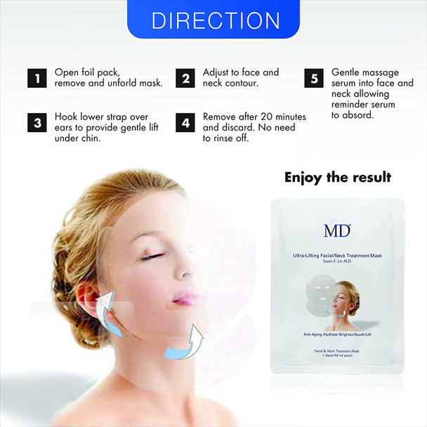 MD Ultra Lifting Mask for Face  Neck AntiAging Double Chin Reducer  Hydrating Face Slimming Mask  Fast Acting Serum Sheet Mask for Contouring Tightening Anti Wrinkle Treatment for All Skin Types