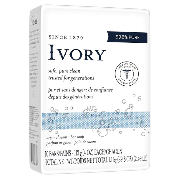 Ivory Bar Soap Original Scent 10 count 4 oz Pack of 8 total of 80 Bars