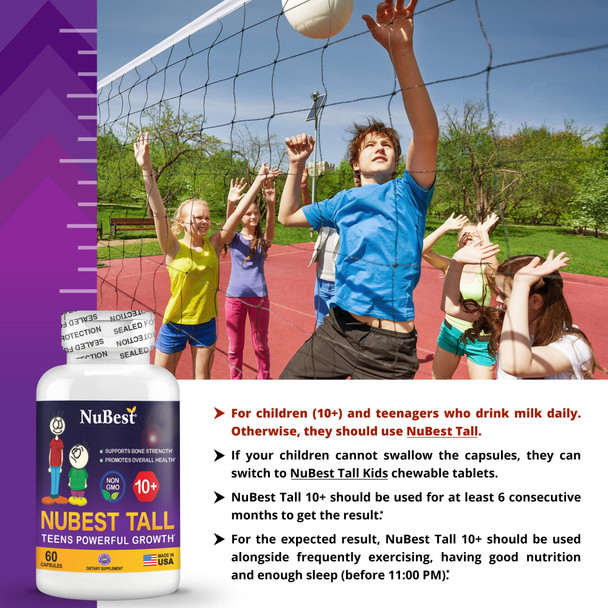 NuBest Tall 10+ - Advanced Bone Strength Formula - Supports Immunity, Healthy Development & Optimal Wellness - for Children (10+) & Teens Who Drink Milk Daily - 60 Capsules (1 Pack)