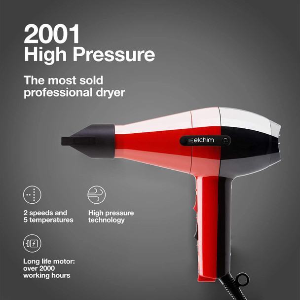 ELCHIM 2001 High Pressure Professional Hair Dryer  Red/Black  1 Count Pack of 1