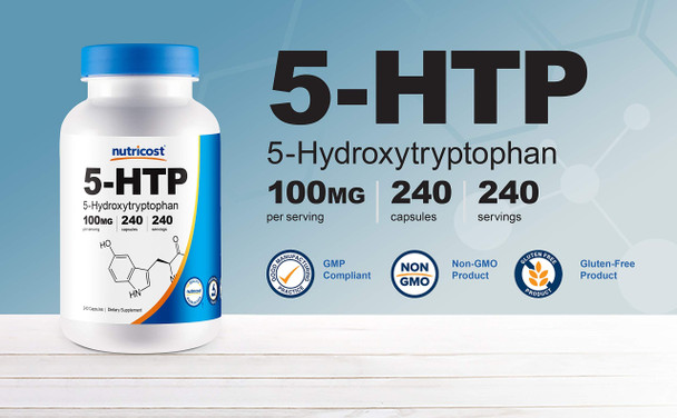 Nutricost 5-HTP 100mg, 240 Capsules (5-Hydroxytryptophan) - Vegetarian Capsules, Gluten Free, Non-GMO