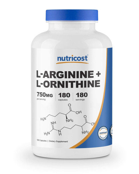 Nutricost L-Arginine L-Ornithine 750mg; 180 Capsules