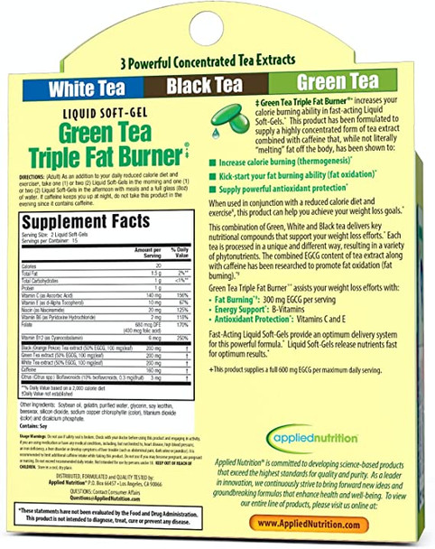 Applied Nutrition Green Tea Triple Fat Burner Liquid Soft-Gels 30 Soft Gels