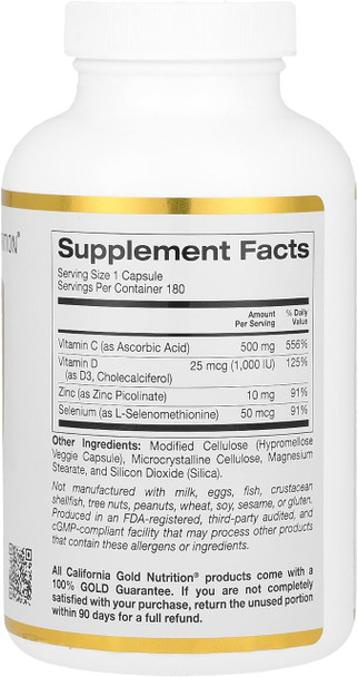 California Gold Nutrition Immune 4, Immune System Support, 180 Veggie Capsules