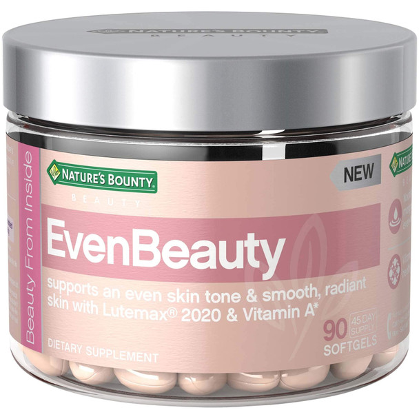 Nature's Bounty Evenbeauty Beauty Multivitamins, with Vitamin A & lutemax 2020, Skin Care Supports Even Skin Tone & Smooth, Radiant Skin, 90 Softgels