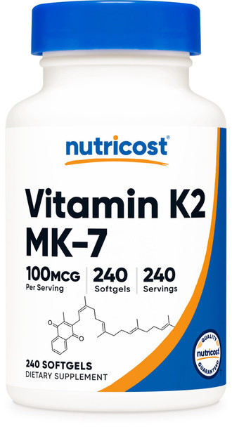 Nutricost Vitamin K2 MK-7 100 mcg 240 Softgels  Gluten Free and Non-GMO MK7 Nutricost Vitamin K2 MK-7 100 mcg 240 Softgels  Gluten Free and Non-GMO MK7