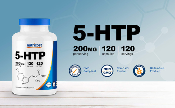 Nutricost 5-HTP 200mg, 120 Vegetarian Capsules (5-Hydroxytryptophan) - Gluten Free & Non-GMO