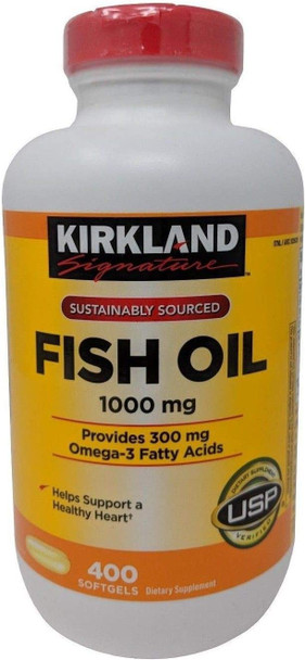 Kirkland Signature Fish Oil Concentrate with Omega3 Fatty Acids 400 Softgels 1000mg