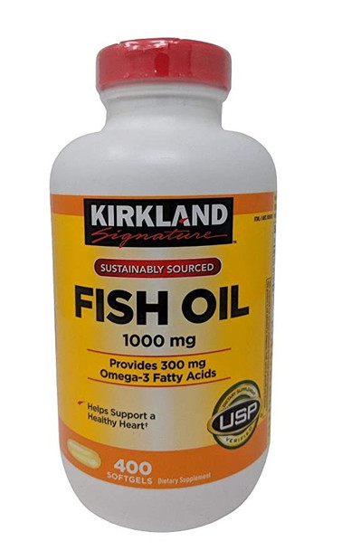 Kirkland Signature Natural Fish Oil Concentrate with Omega3 Fatty Acids  400 Softgels Pack of 2