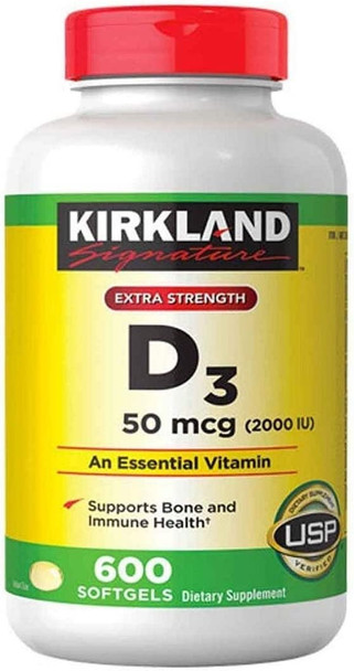 Kirkland Signature Maximum Strength Vitamin D3 2000 I.U. 600 Softgels