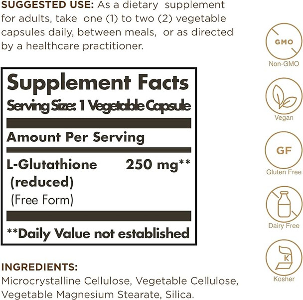 Solgar L Glutathione 250 mg Vegetable Capsules 30's