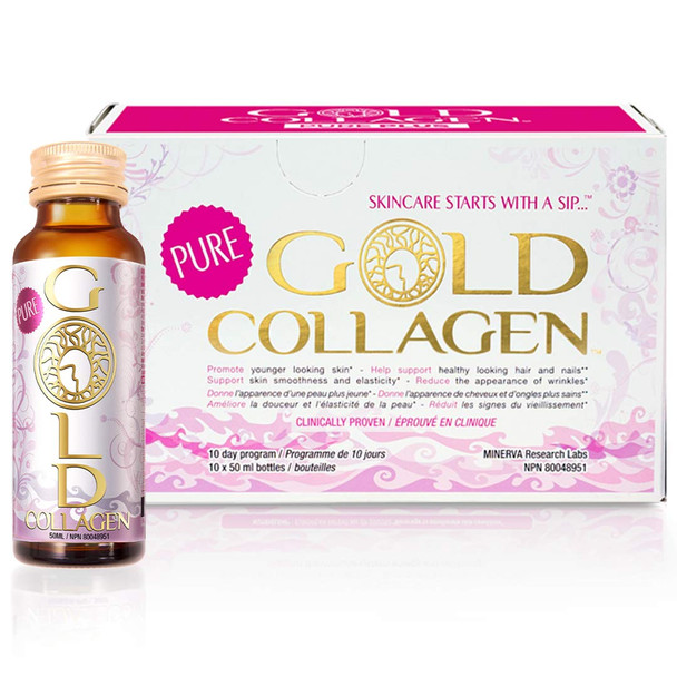 GOLD COLLAGEN Pure - Collagen Supplements for Women & Men with Biotin for Hair Growth Skin and Nail - Anti Wrinkle Immune System Booster with Hyaluronic Acid Vitamin C B6 and Zinc 1 Pack 10x50 ml