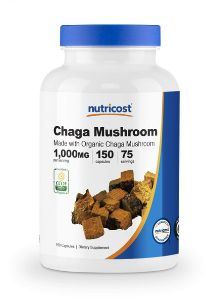 Nutricost Organic Chaga Mushroom Capsules 1000mg, 75 Servings - Certified CCOF Organic, Vegetarian, Gluten Free, 500mg Per Capsule, 150 Capsules