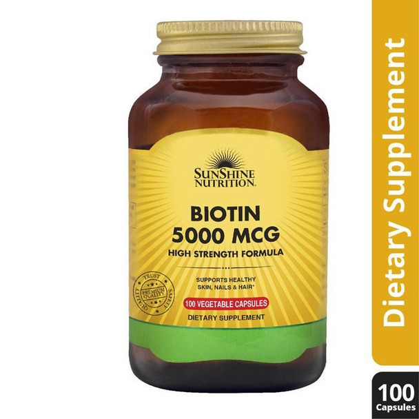 Sunshine Nutrition Biotin 5000Mcg High Strength Form 100 Capsules