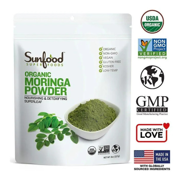 Sunfood Superfoods Moringa Leaf Powder Organic 8 Oz