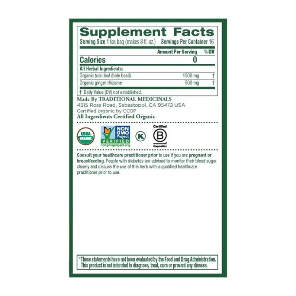 Traditional Medicinals Tulsi With Ginger 16 Tea Bags Traditional Medicinals Tulsi With Ginger 16 Tea Bags